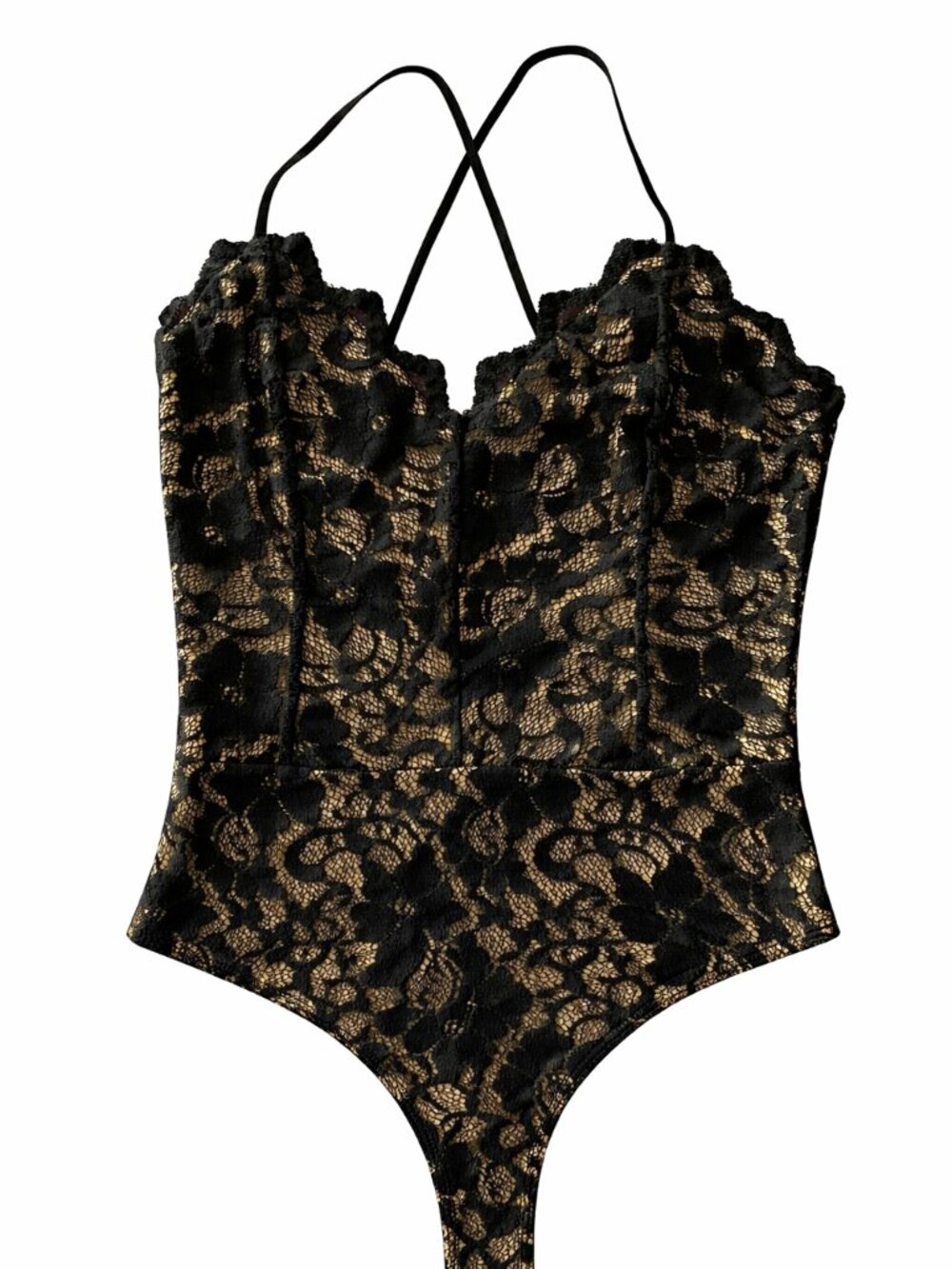 Socialite Lace Bodysuit Black Nude Lined Adjustable Straps Size S NWOT
